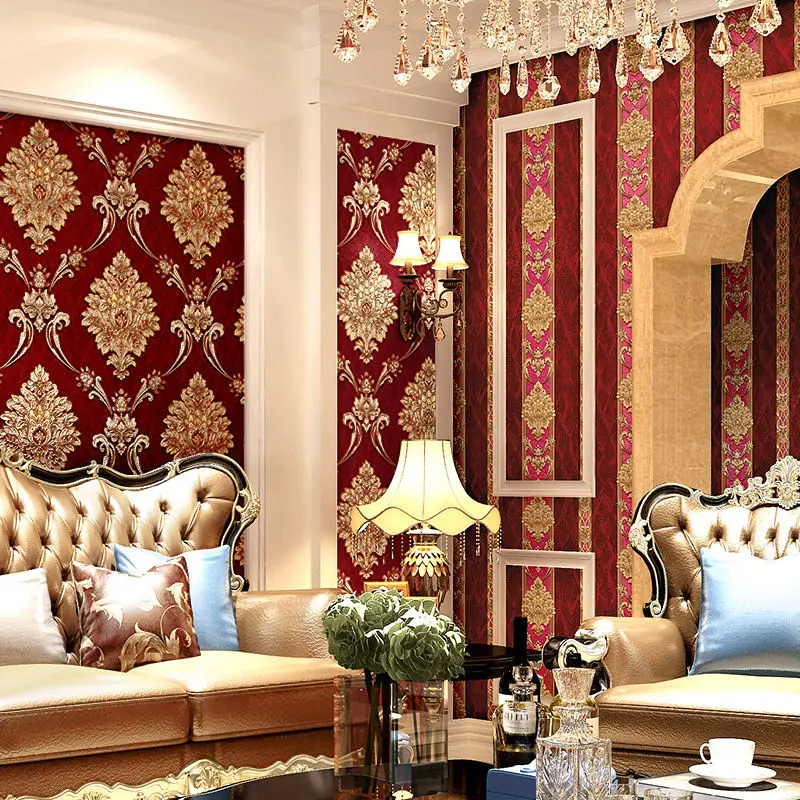 Luxury Lifestyle Wallpaper - Europäischer Stil Blaue Damast 3D PVC