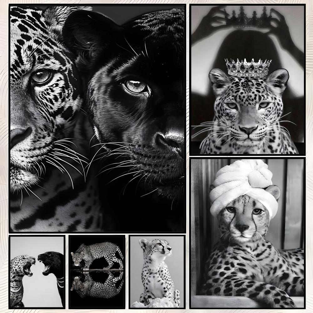 Luxury Lifestyle Wallpaper - Luxuriöses Schwarz-Weiß-Leoparden-Poster Selbstklebendes HD-PP-Papier Wandkunst-Poster, Wasserdichte
