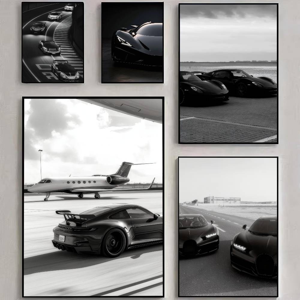 Luxury Lifestyle Wallpaper - Schwarzer Luxus-Sportwagen, hochwertige Drucke und Poster,