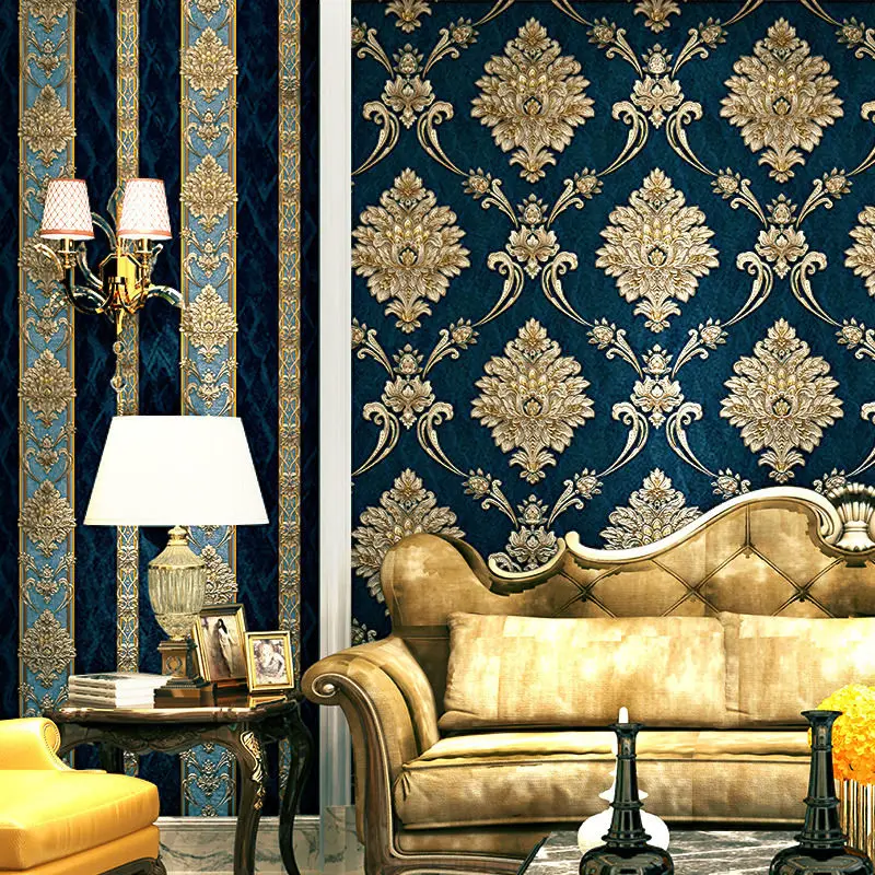 Europäischer Stil Blaue Damast – Luxury Lifestyle Wallpaper Bewertung und Preis