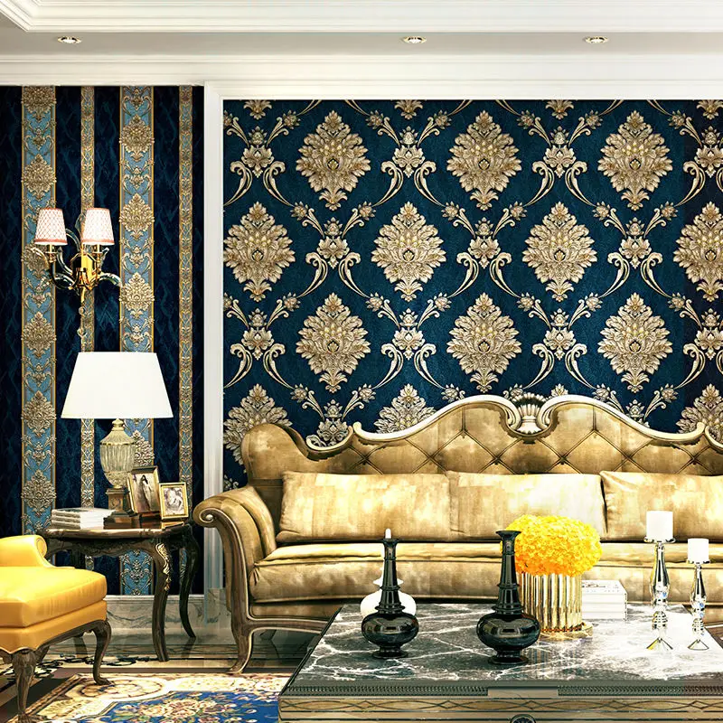 Europäischer Stil Blaue Damast – Luxury Lifestyle Wallpaper Bewertung und Preis